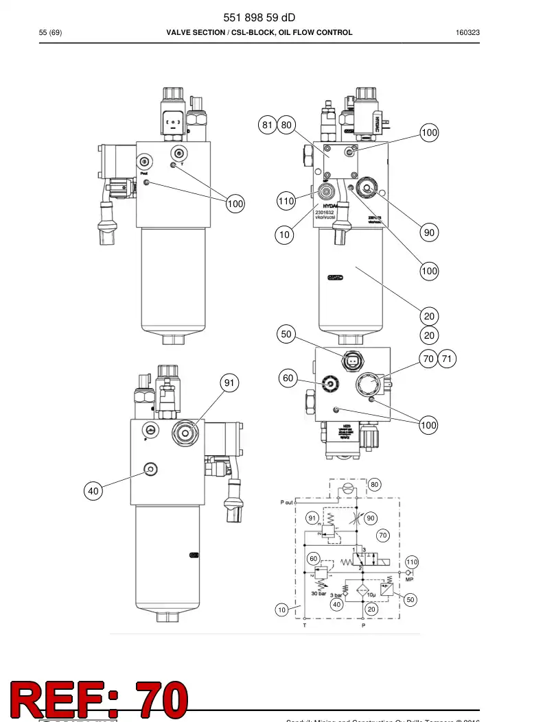 77007558a 770 075 58a Valve, Spool, Directional - Sandvik Technical Drawing
