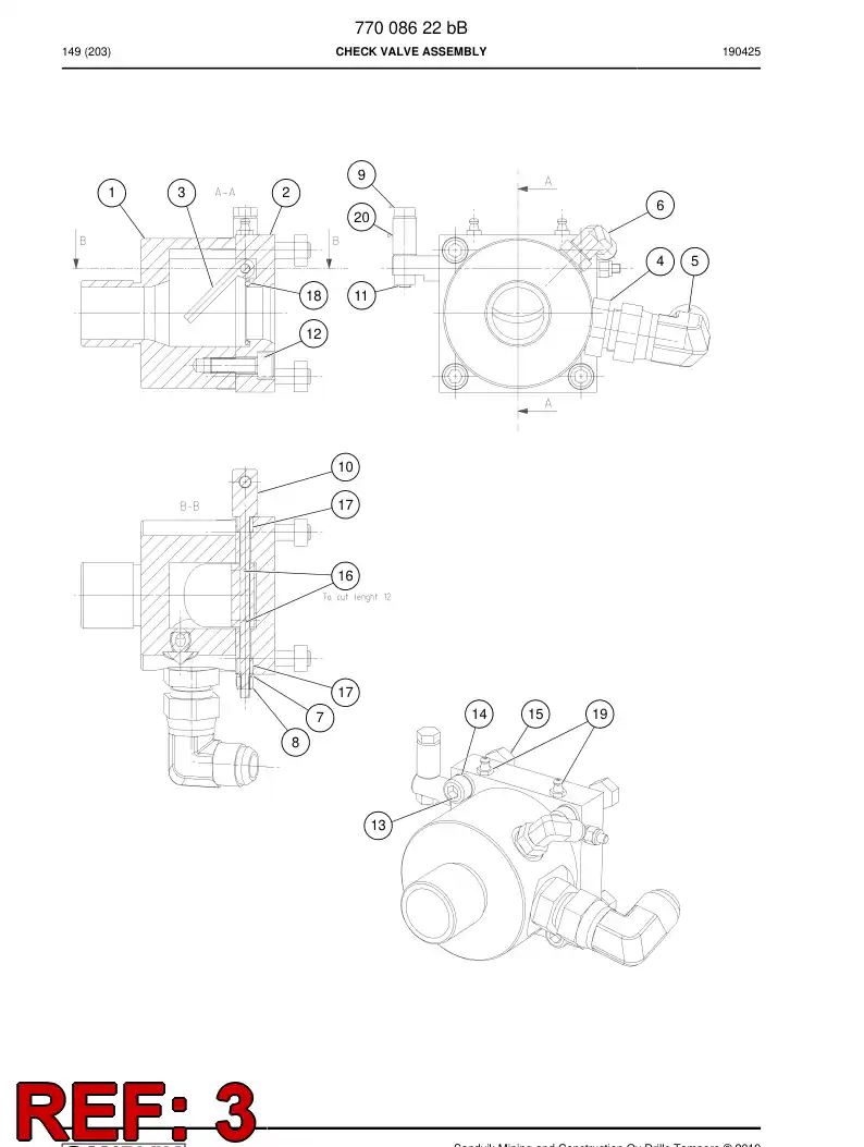 77008618c 770 086 18c Valve, Check, Air - Sandvik Technical Drawing