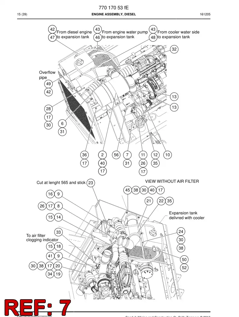 77016958 770 169 58 Tube, Air Intake - Sandvik Technical Drawing