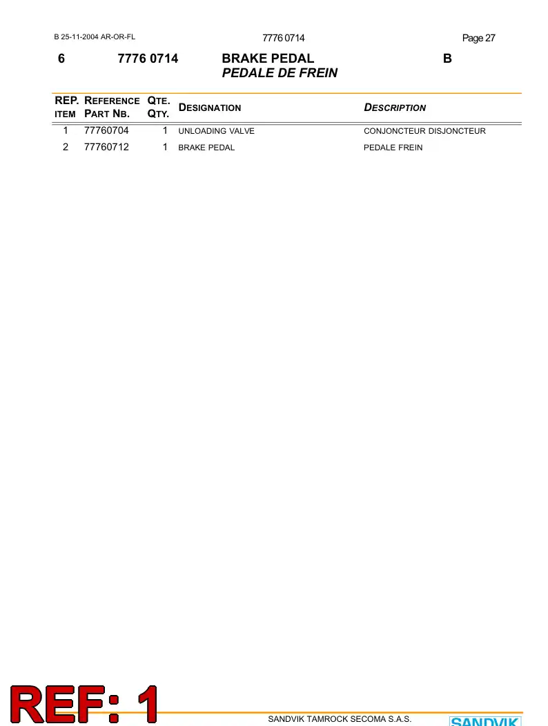 77760704 777 607 04 CHARGING VALVE - Sandvik Technical Drawing