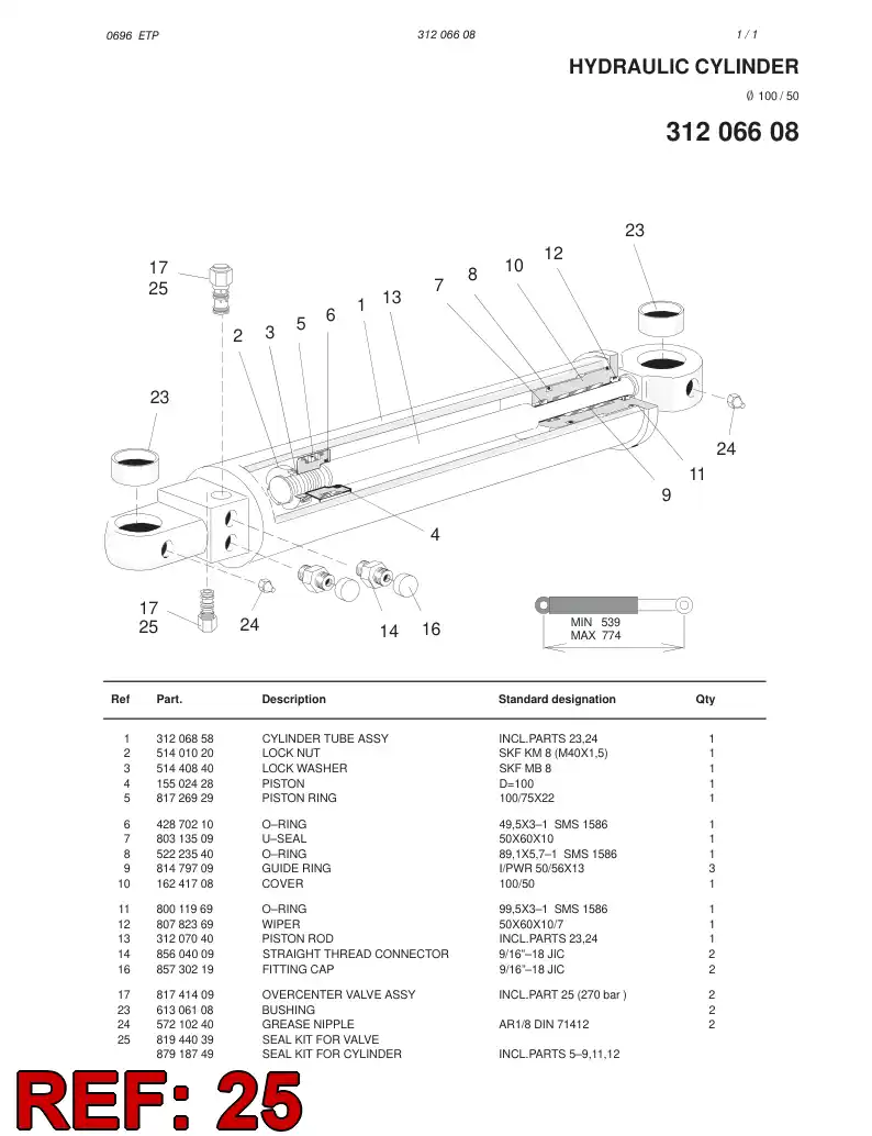 81944039 819 440 39 SEAL KIT FOR VALVE - Sandvik Technical Drawing