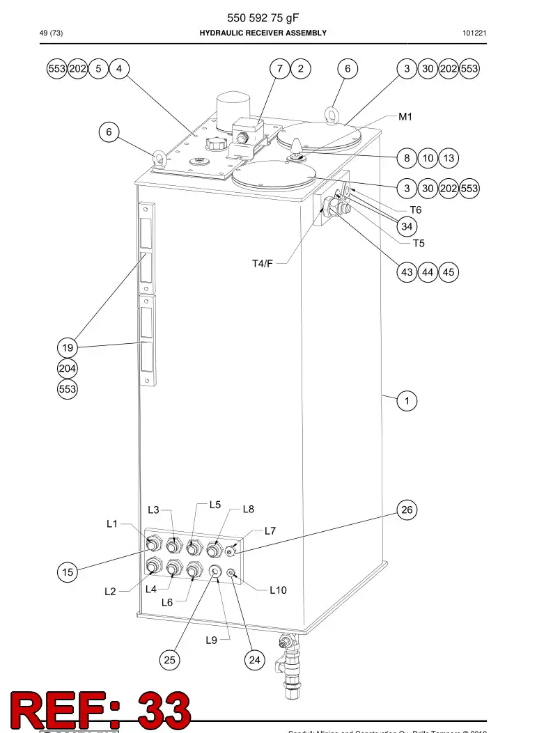 85102459a 851 024 59a Adapter (hydraulic) - Sandvik Technical Drawing