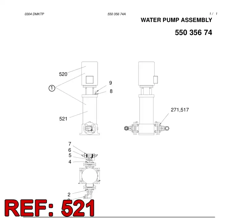 85879909 858 799 09 WATER PUMP COMPLETE - Sandvik Technical Drawing