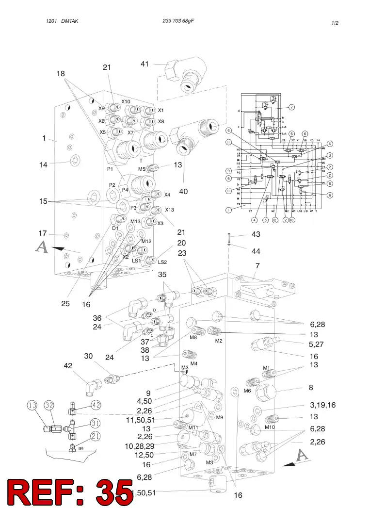 86527549 865 275 49 SWIVEL NUT RUN TEE - Sandvik Technical Drawing
