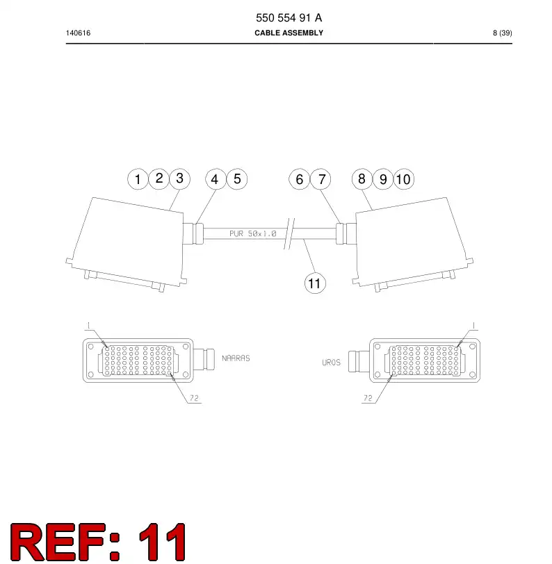 86711179a 867 111 79a Cable - Sandvik Technical Drawing