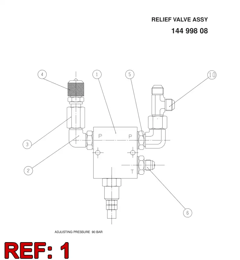 87010009 870 100 09 Valve Assembly, Pressure Relief - Sandvik Technical Drawing