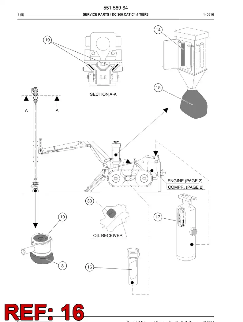 87034249a 870 342 49a Element, Filter - Sandvik Technical Drawing