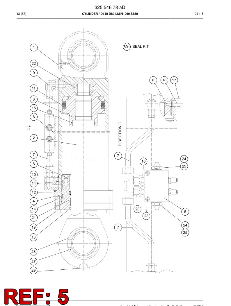 87252739a 872 527 39a Double overcenter valve - Sandvik Technical Drawing