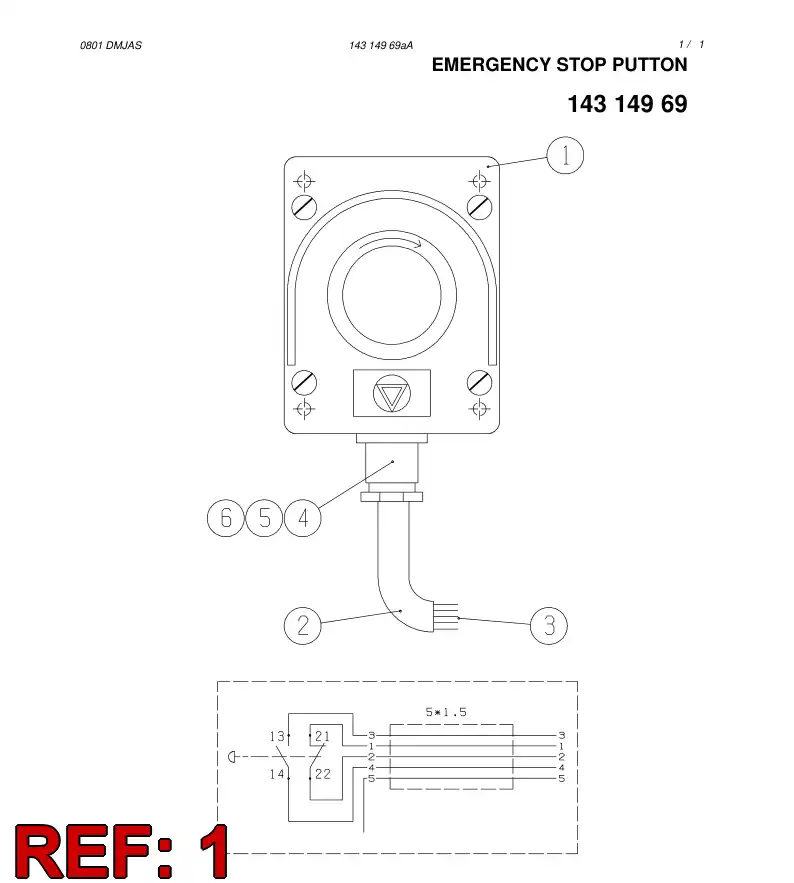 87905259 879 052 59 EMERGENCY STOP PUSH BUTTON - Sandvik Technical Drawing