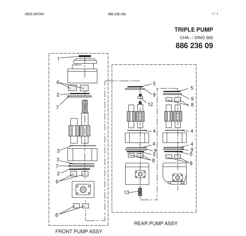 88049409 880 494 09 SEAL KIT FOR TRIPLE PUMP - Sandvik Technical Drawing