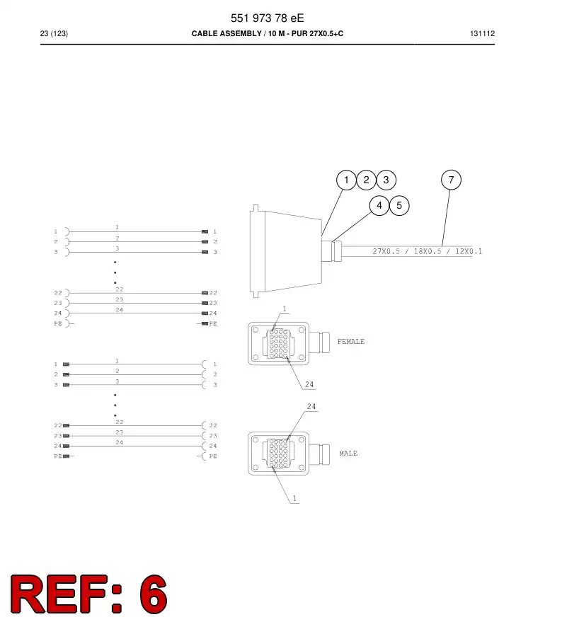 88424569 884 245 69 PUR CABLE, SCREENED - Sandvik Technical Drawing