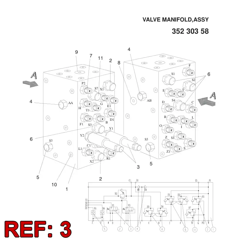 88435889 884 358 89 Valve, Pressure Sequence - Sandvik Technical Drawing