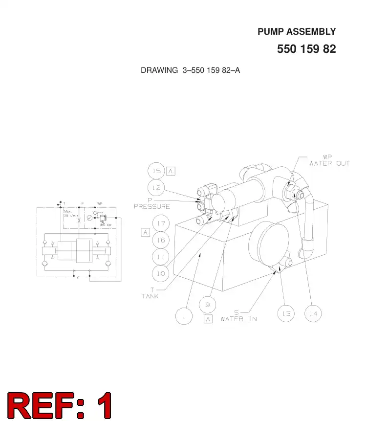 88561019 885 610 19 HIGH PRESSURE WATER PUMP ASSEMBLY - Sandvik Technical Drawing
