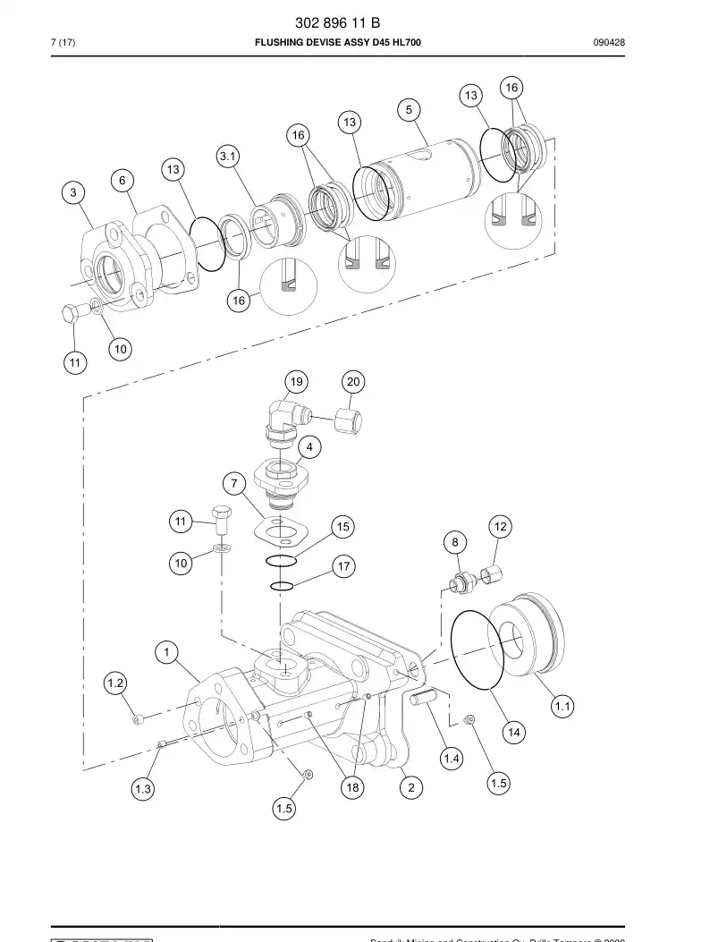88563169 885 631 69 SEAL KIT FOR FLUSHING HOUSING - Sandvik Technical Drawing