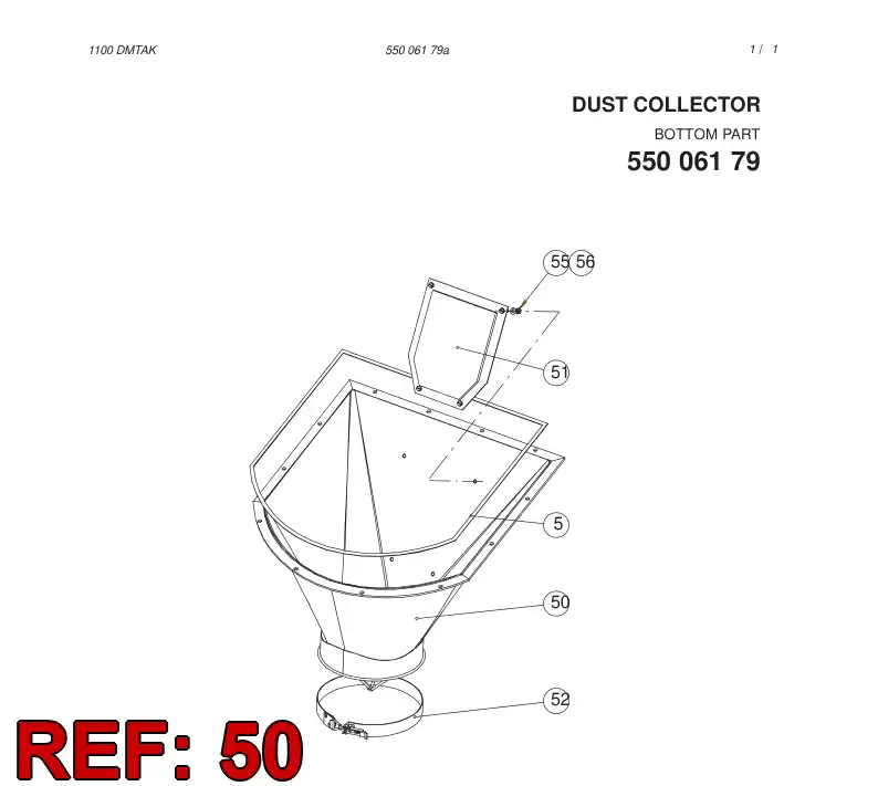 88647719 886 477 19 DUST COLLECTOR BOTTOM PIECE - Sandvik Technical Drawing