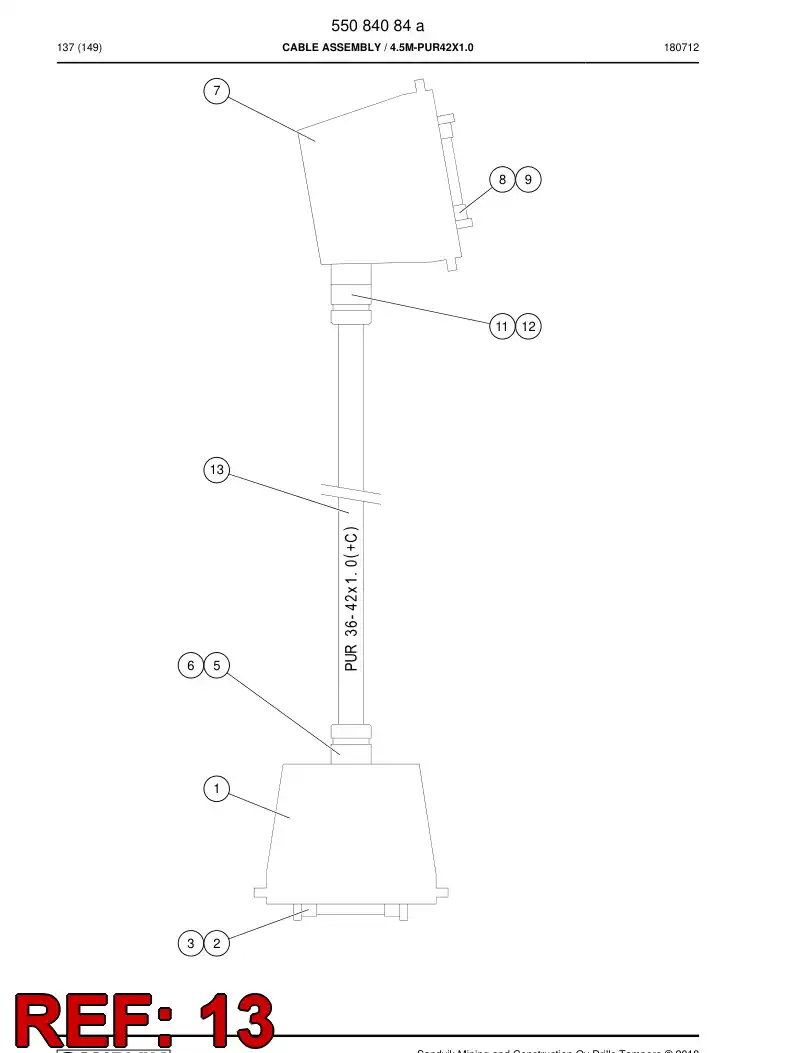 88709459b 887 094 59b Cable, Screened - Sandvik Technical Drawing