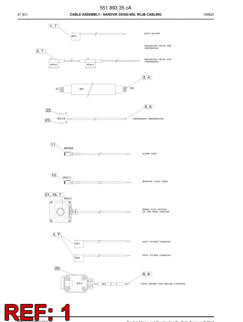 88729259g 887 292 59g CABLE, CONECTOR MACHO PRECABLEADO - Sandvik Technical Drawing