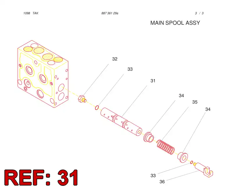 88755049 887 550 49 MAIN SPOOL ASSY - Sandvik Technical Drawing