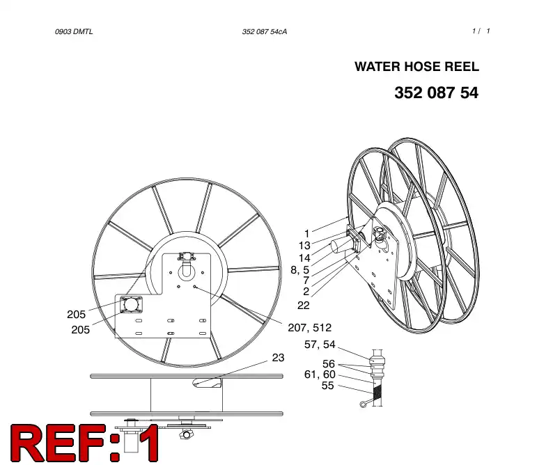 88806289 888 062 89 WATER HOSE REEL - Sandvik Technical Drawing