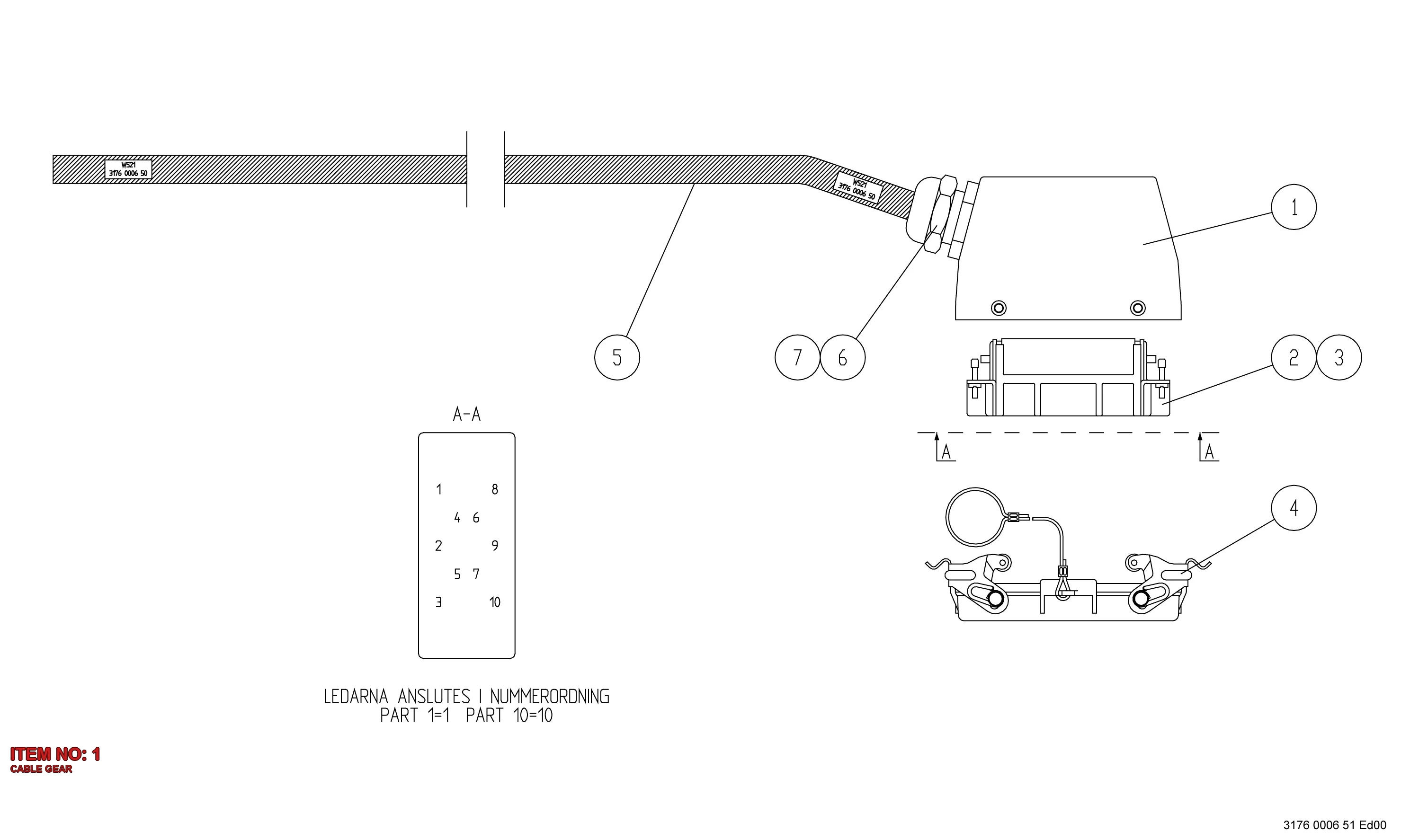 9111 0020 25 CABLE GEAR - Technical Drawing
