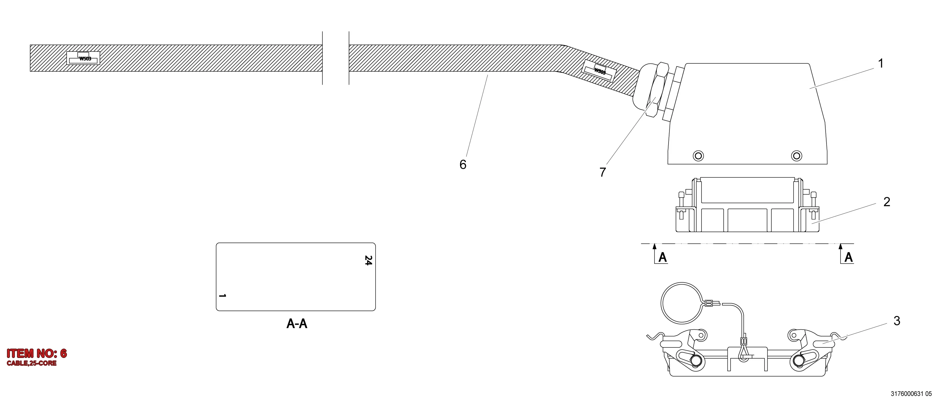 9111 3891 08 CABLE,25-CORE - Technical Drawing