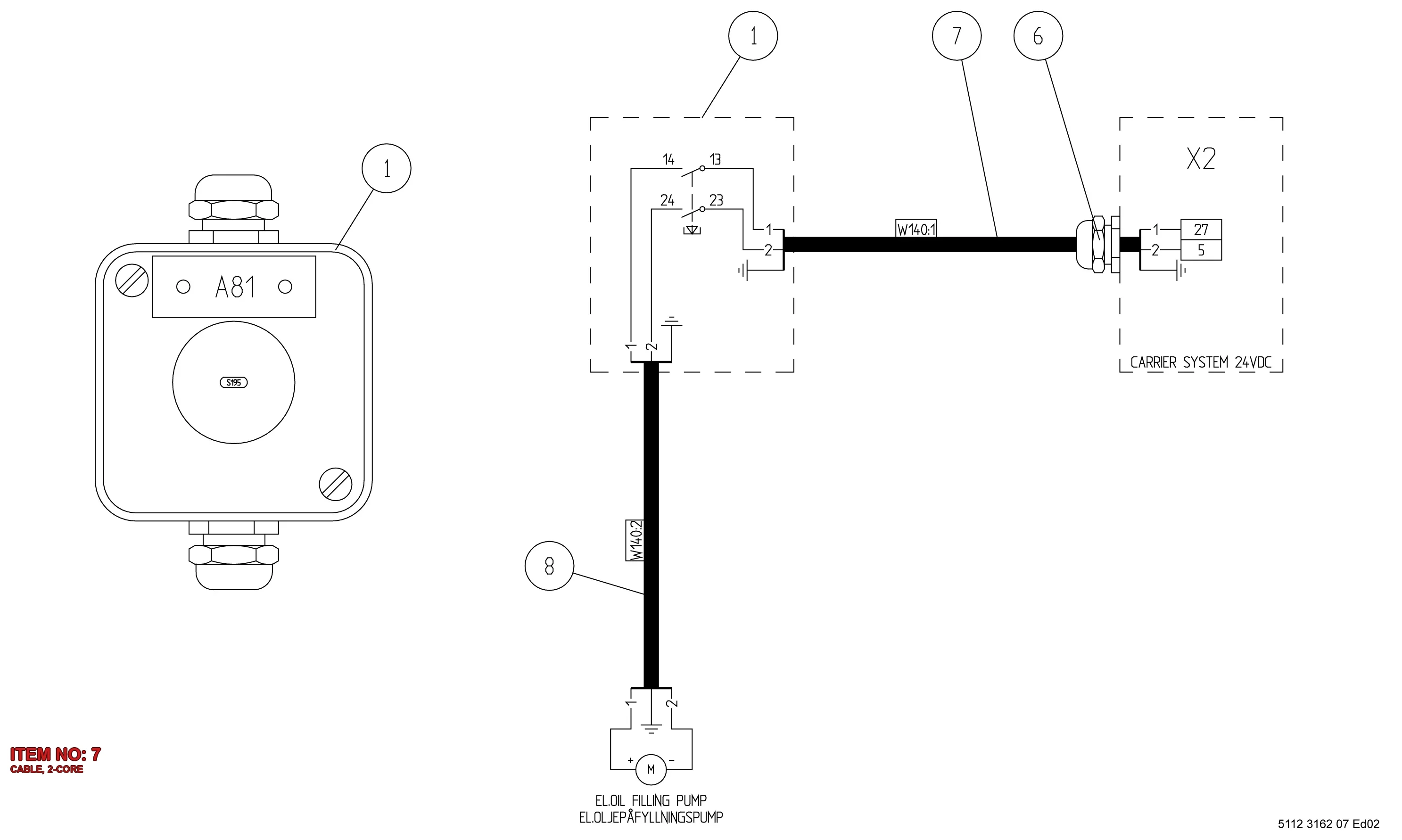 9111 3891 59 CABLE, 2-CORE - Technical Drawing