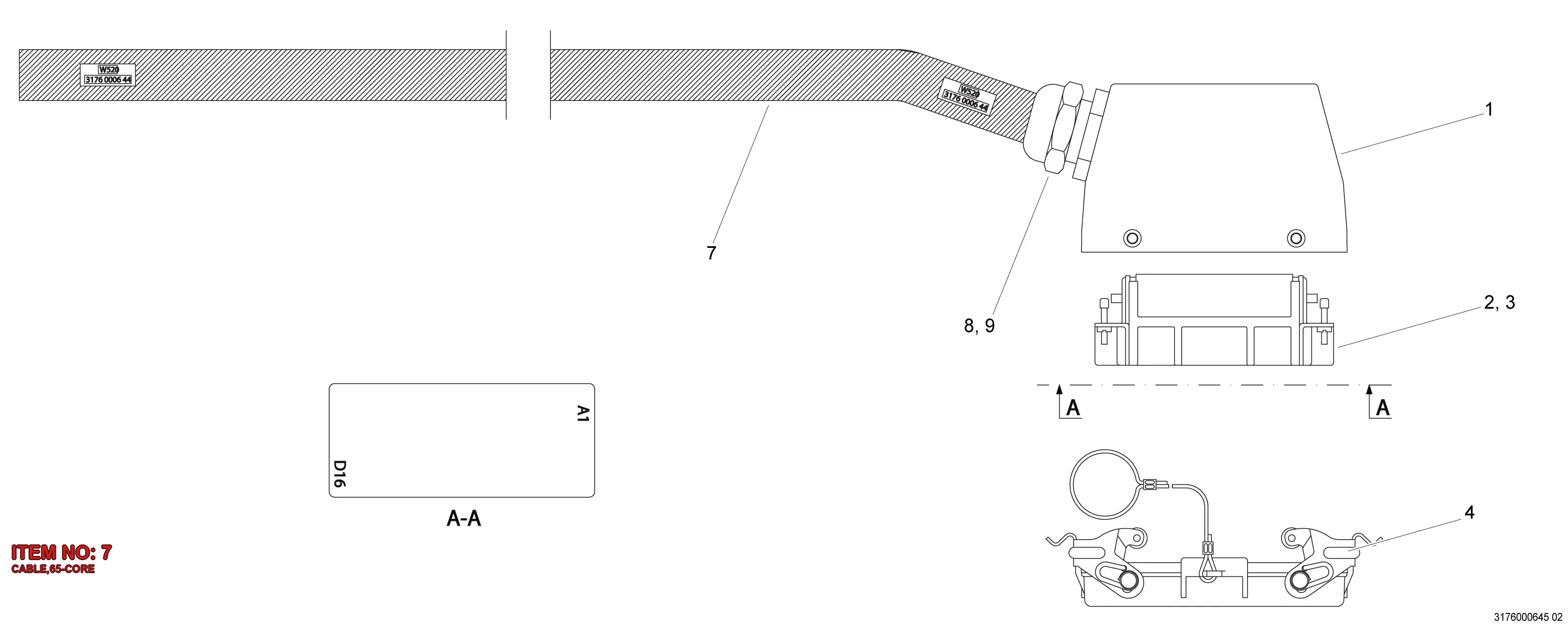 9111 3891 84 CABLE,65-CORE - Technical Drawing