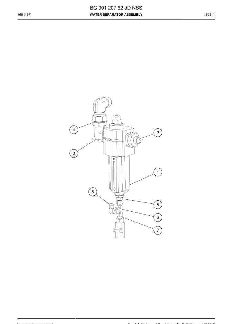 BG00120762d BG 001 207 62d Water Separator Assembly - Sandvik Technical Drawing