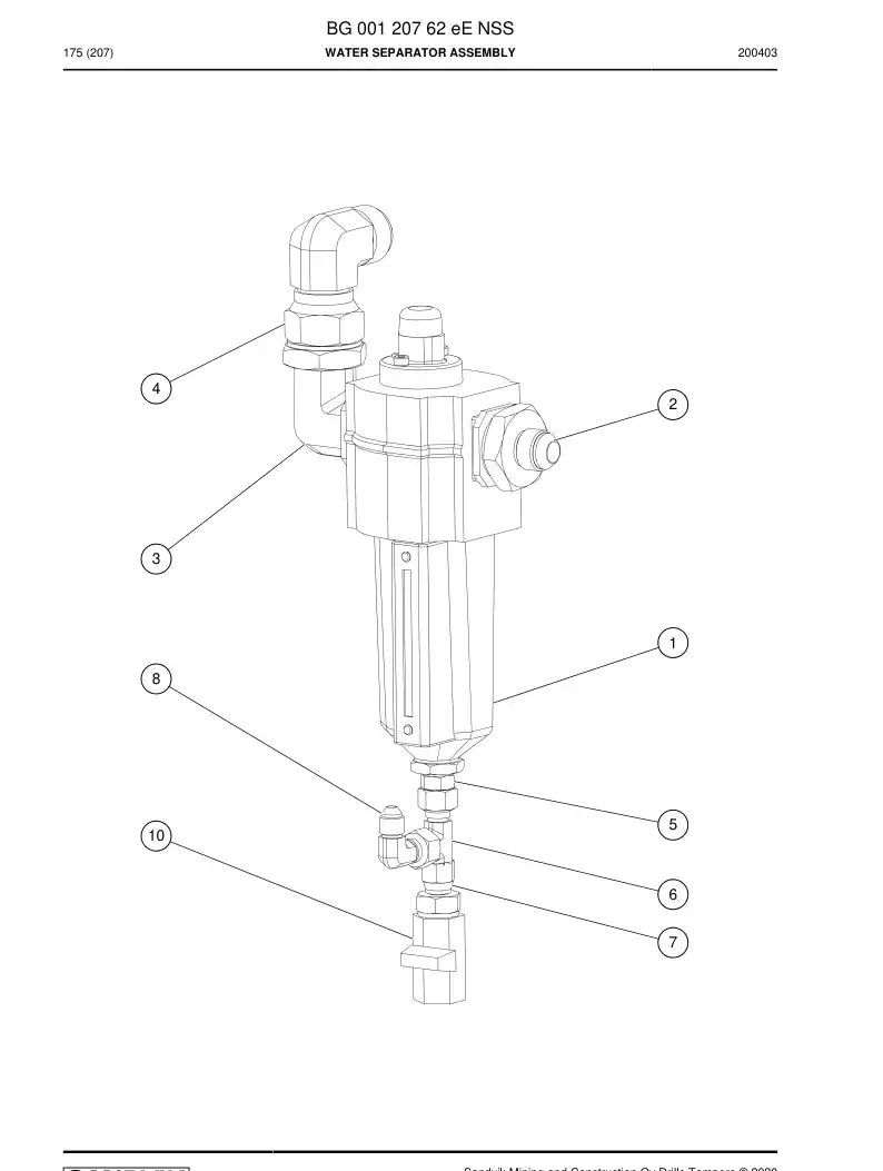 BG00120762e BG 001 207 62e Water Separator Assembly - Sandvik Technical Drawing