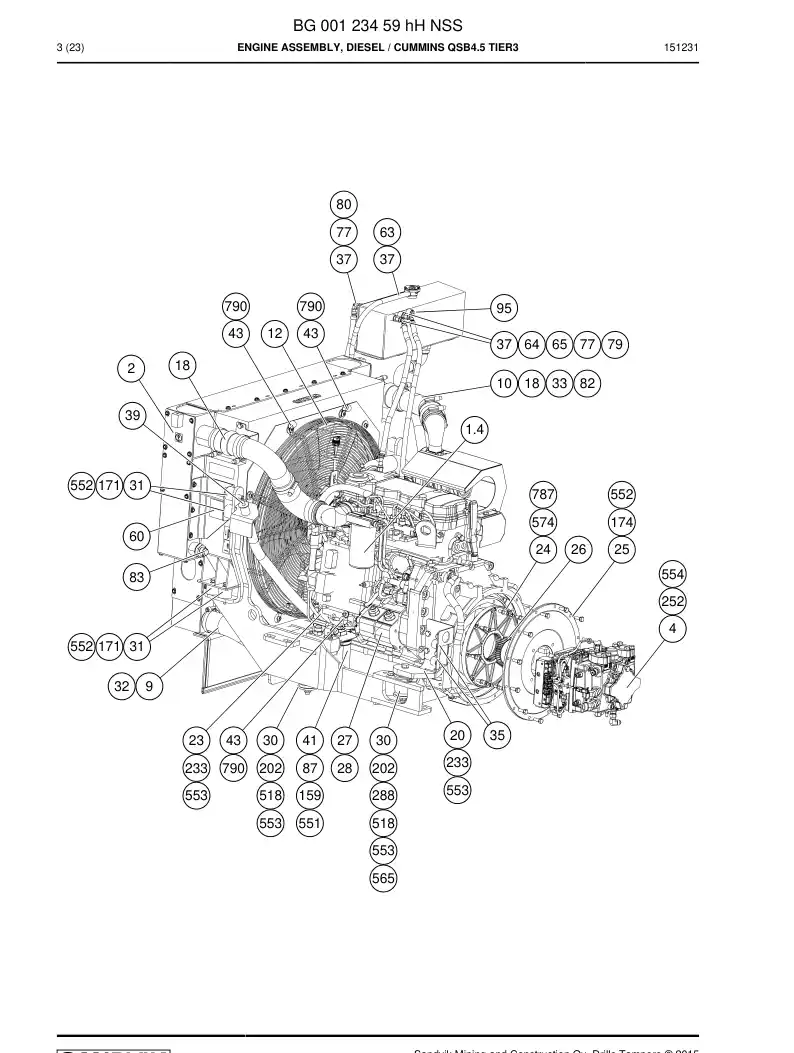 BG00123459h BG 001 234 59h Engine Assembly, Diesel - Sandvik Technical Drawing