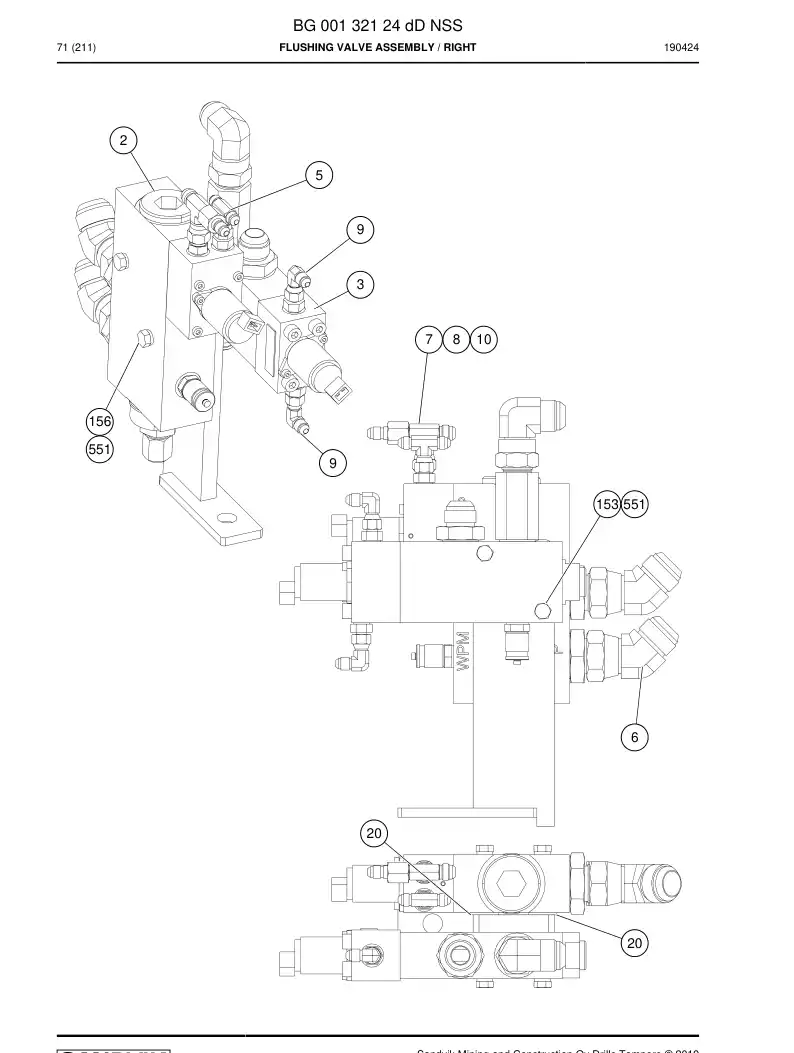 BG00132124d BG 001 321 24d Flushing Valve Assembly - Sandvik Technical Drawing
