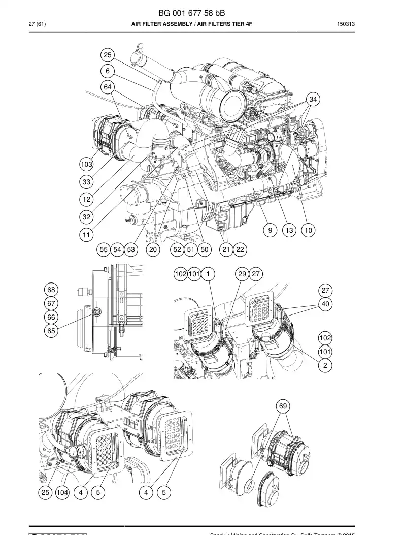 BG00167758d BG 001 677 58d Air Filter Assembly - Sandvik Technical Drawing