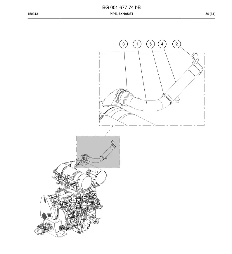BG00167774b BG 001 677 74b Pipe, Exhaust - Sandvik Technical Drawing