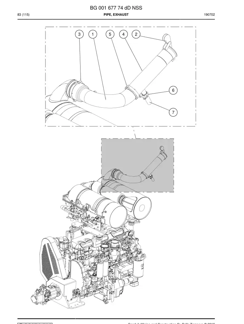 BG00167774d BG 001 677 74d Pipe, Exhaust - Sandvik Technical Drawing