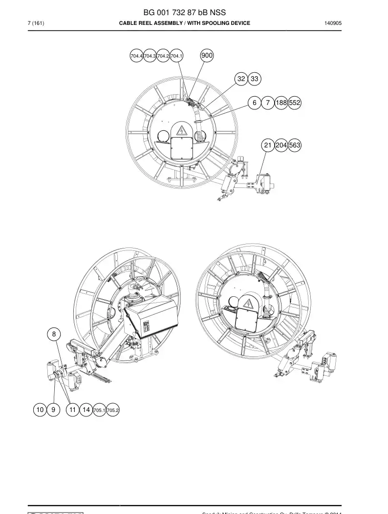 BG00173287b BG 001 732 87b Cable Reel Assembly - Sandvik Technical Drawing