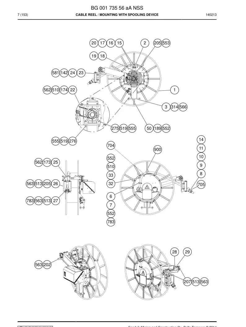 BG00173556a BG 001 735 56a Cable Reel - Sandvik Technical Drawing