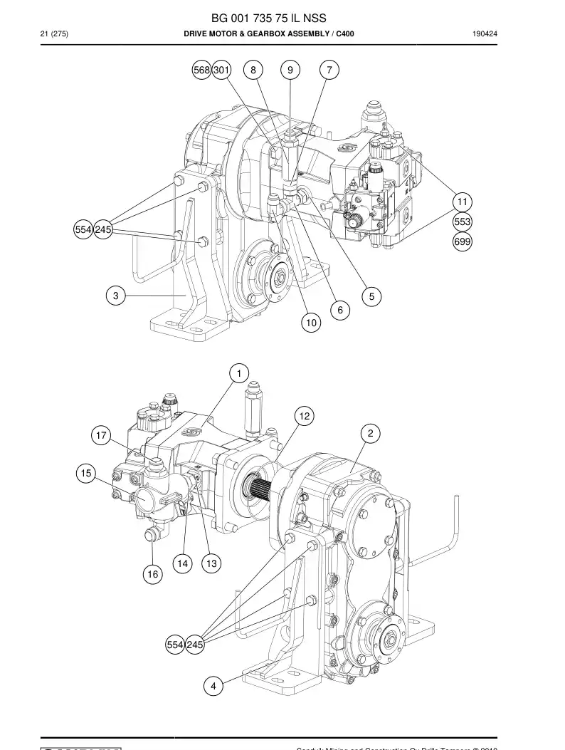 BG00173575i BG 001 735 75i Drive motor & gearbox assembly - Sandvik Technical Drawing