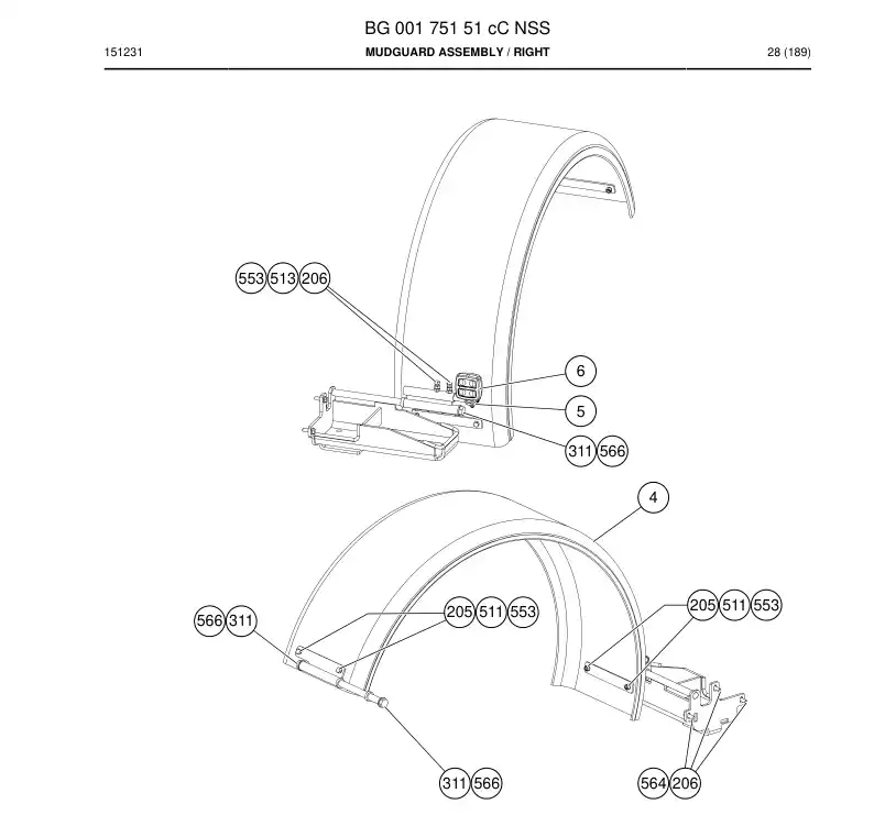 BG00175151c BG 001 751 51c Mudguard Assembly - Sandvik Technical Drawing