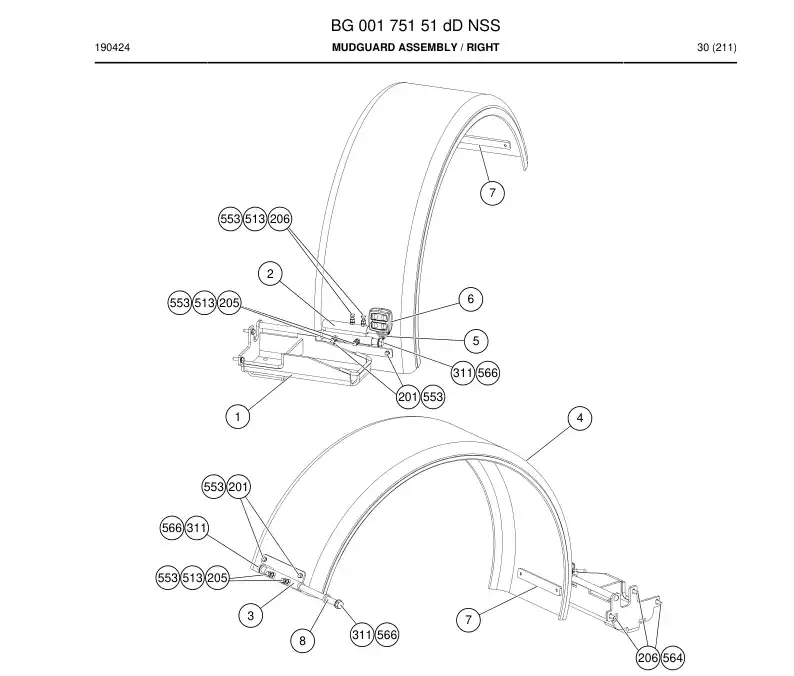 BG00175151d BG 001 751 51d Mudguard Assembly - Sandvik Technical Drawing