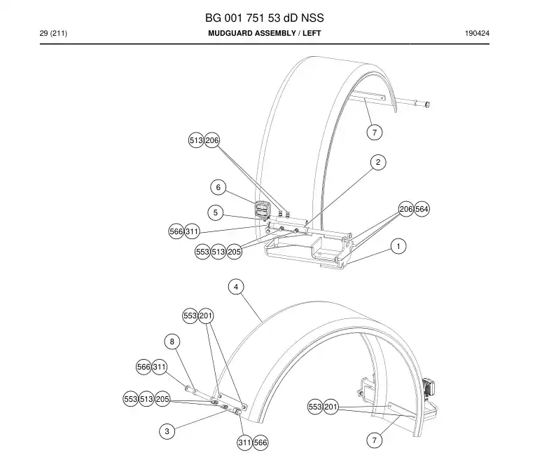 BG00175153d BG 001 751 53d Mudguard Assembly - Sandvik Technical Drawing