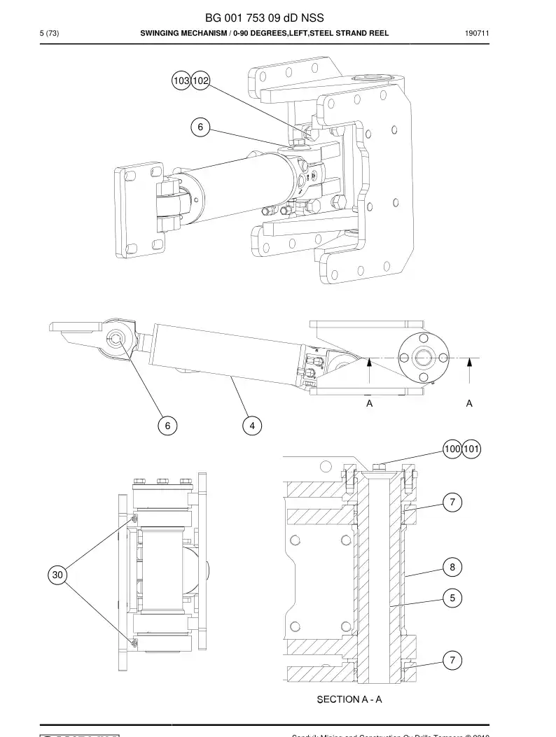 BG00175309d BG 001 753 09d Swinging Mechanism - Sandvik Technical Drawing