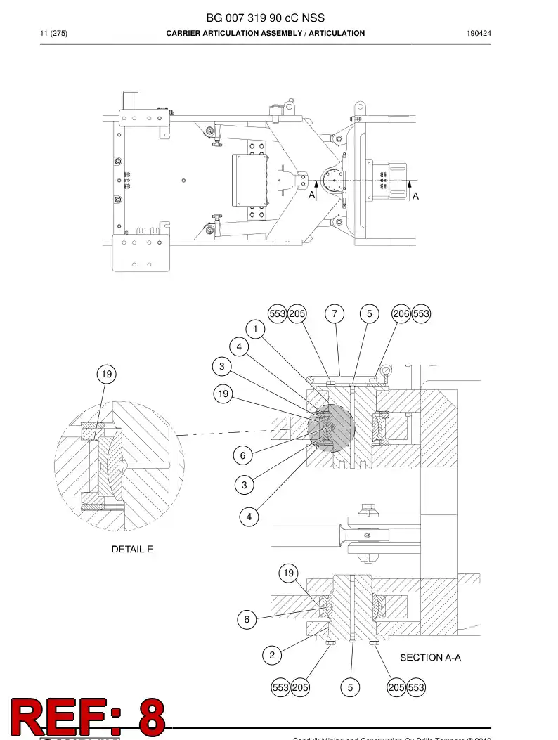 BG00175473b BG 001 754 73b Locking Device, Articulation, Frame - Sandvik Technical Drawing