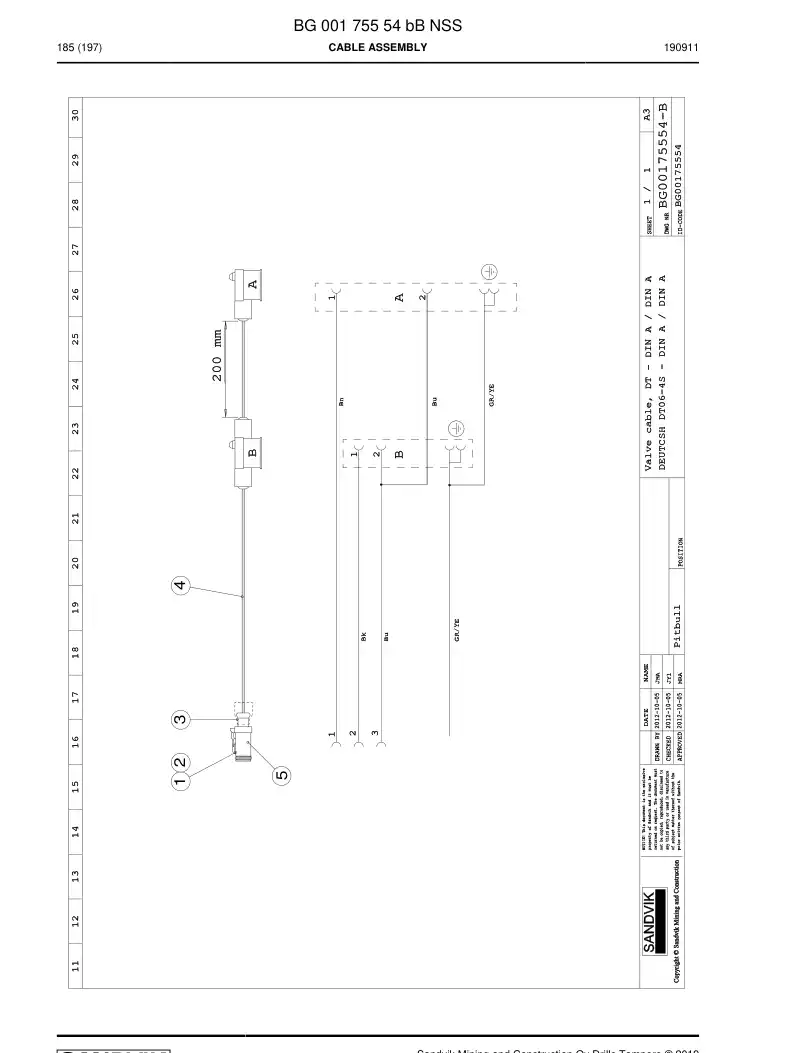 BG00175554b BG 001 755 54b Cable Assembly - Sandvik Technical Drawing