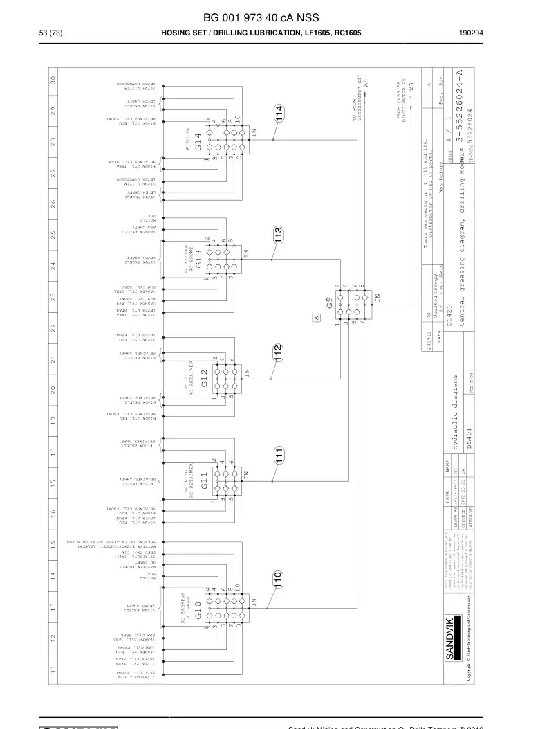 BG00197340c BG 001 973 40c HOSE SET - Sandvik Technical Drawing