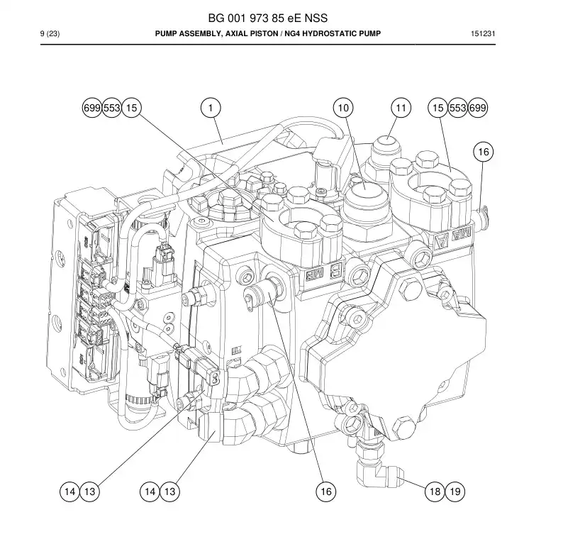 BG00197385e BG 001 973 85e Pump Assembly, Axial PISTON - Sandvik Technical Drawing