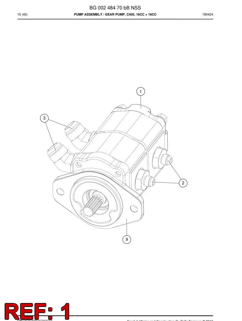 BG00198124b BG 001 981 24b Hydraulic Pump, External Gear, Double - Sandvik Technical Drawing