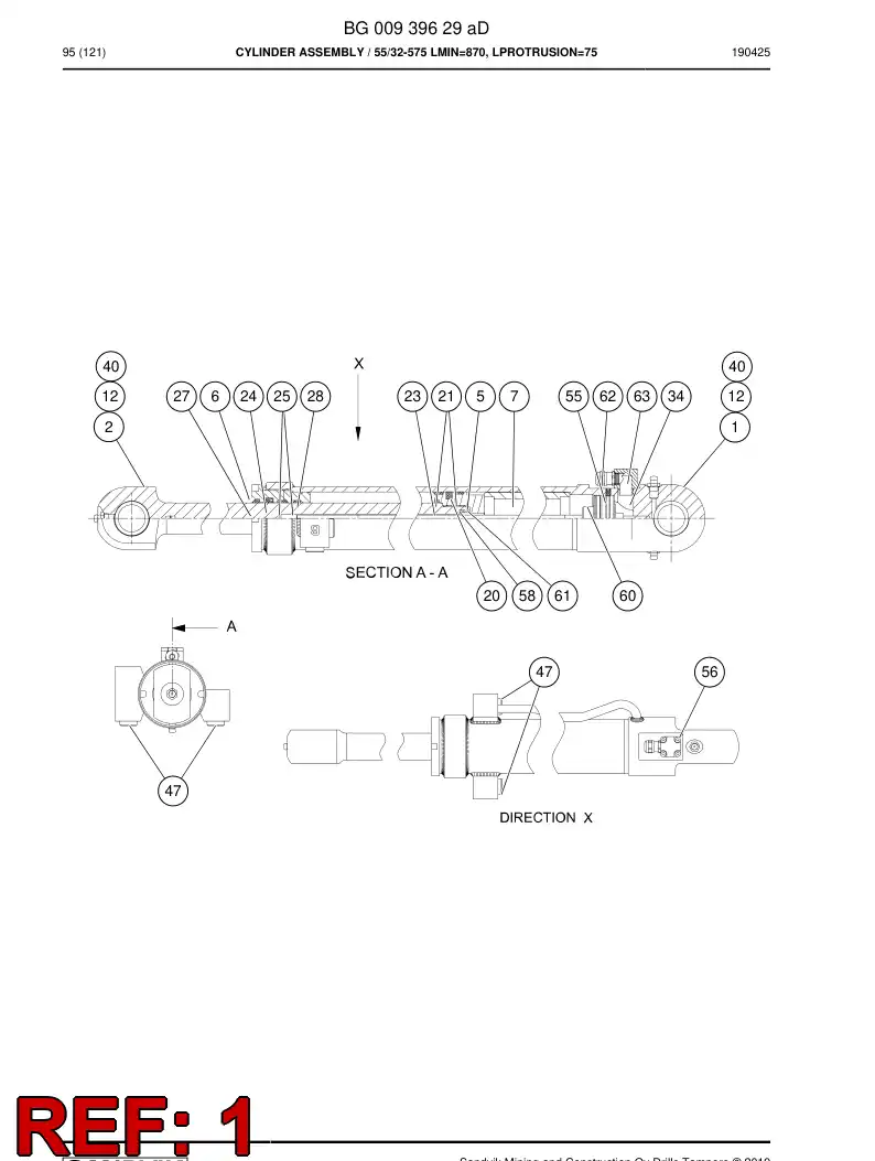 BG00198228a BG 001 982 28a Cylinder Tube Assembly - Sandvik Technical Drawing
