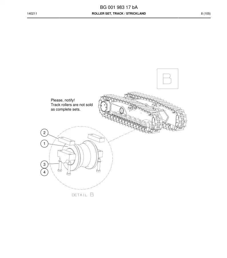BG00198317b BG 001 983 17b Roller Set, Track - Sandvik Technical Drawing