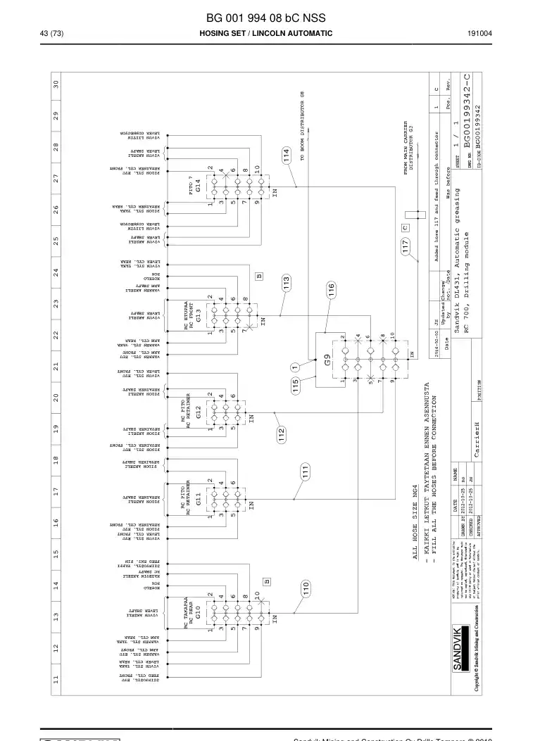 BG00199408b BG 001 994 08b Hosing Set - Sandvik Technical Drawing