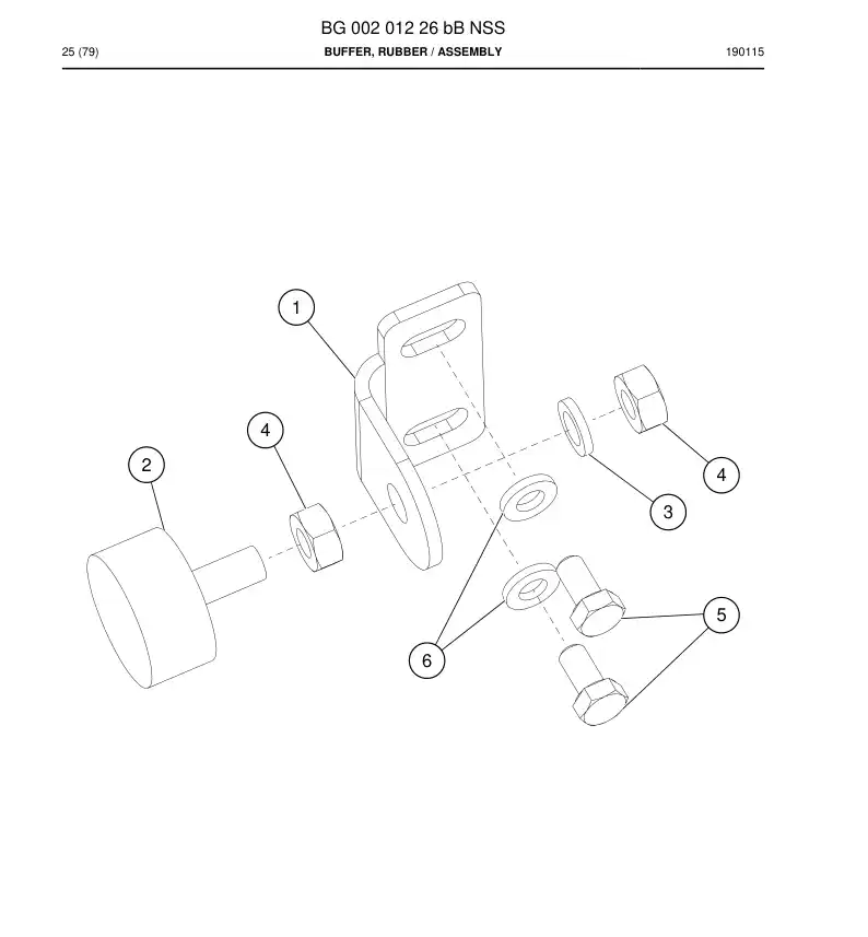 BG00201226b BG 002 012 26b Buffer, Rubber - Sandvik Technical Drawing